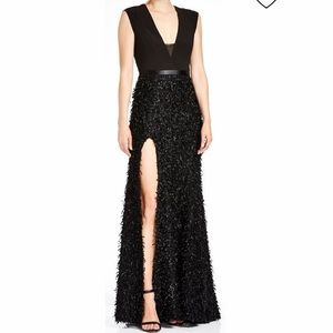 Halston Heritage Sleeveless Feather Boucle Gown